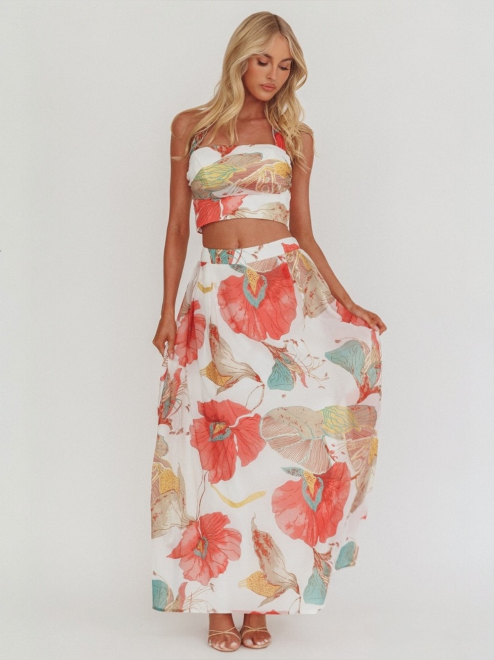 Here Comes the Sun Simple Things A-Line Maxi Skirt  and Halter Top Floral